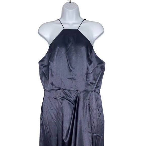 After Six Halter Midi Dress With Draped Tulip Skirt In Midnight Navy Size 16 - Picture 3 of 9